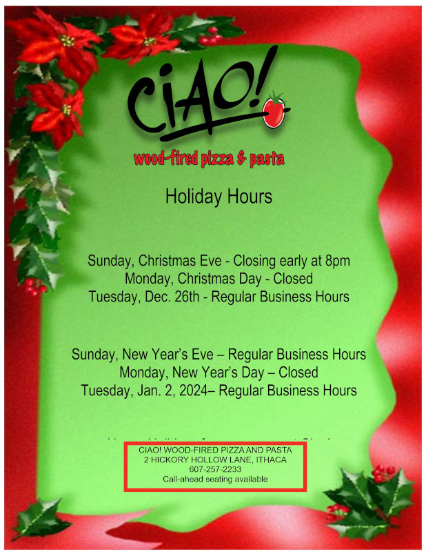 Holiday Hours - see above